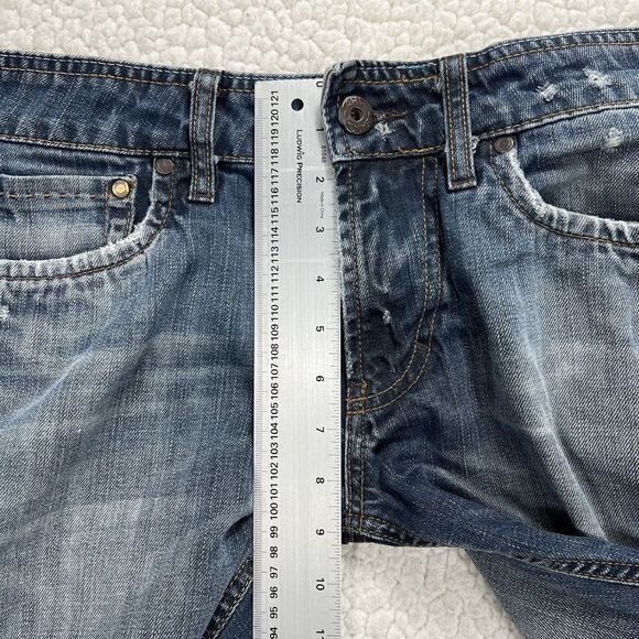 ZARA Jeans Men’s 31x32 Blue Distressed Denim Whiskering Skull Patch Grunge Punk - Picture 12 of 13